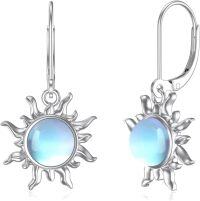wholesale 925 Sterling Silver Blue Opal Sun Leverback Dangle Earrings-E