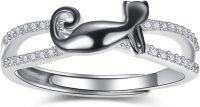 wholesale 925 Sterling Silver Cute Animal Rings Cat Turtle Frog Bee Sloth Elephant Koala Adjustable Jewelry Gift for Women-Cat