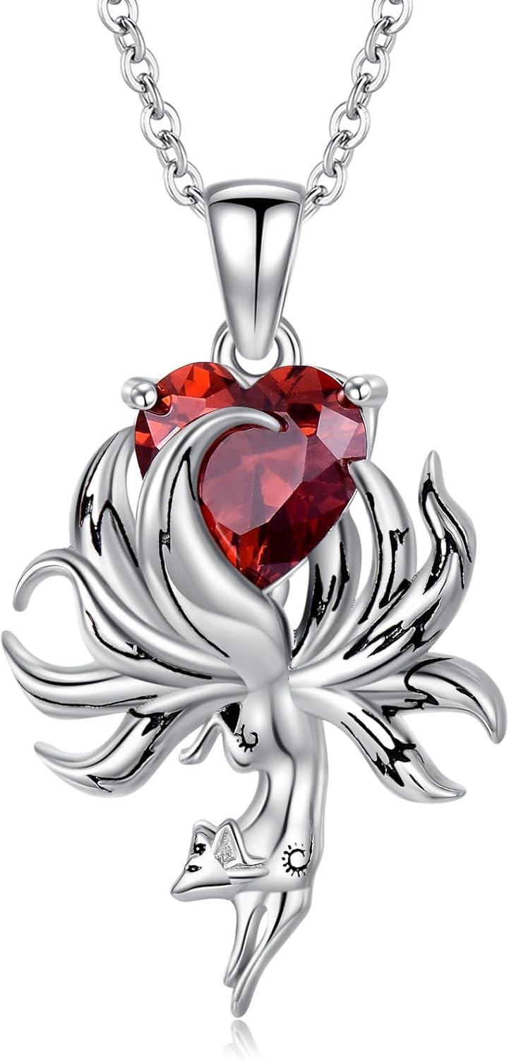 Sterling Silver Fox Pendant Necklace w Birthstone Women s Jewelry Gift-01-January