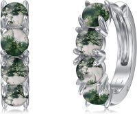 wholesale Sterling Silver Gemstone Huggie Hoop Earrings for Women Gifts-Moss Agate