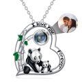 wholesale 925 Sterling Silver Panda Mother Baby Heart Projection Pendant Necklace I Love You Forever-0-0