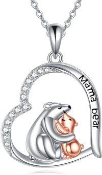 wholesale 925 Sterling Silver Mama Bear Heart Pendant Necklace with Cub Charm-Bear
