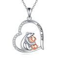 wholesale 925 Sterling Silver Mama Bear Heart Pendant Necklace with Cub Charm-0-0