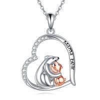 wholesale 925 Sterling Silver Mama Bear Heart Pendant Necklace with Cub Charm-Bear