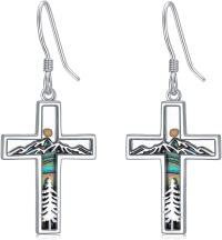 wholesale 925 Sterling Silver Cross Mountain Tree Drop Earrings for Women-Mustard Seed
