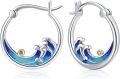 wholesale S925 Sterling Silver Ocean Wave Huggie Hoop Earrings with Blue Enamel and Yellow Stone Hypoallergenic Beach Jewelry for Women-0-0