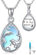 wholesale 925 Sterling Silver Dolphin Moonstone Cremation Keepsake Pendant Necklace-0-0