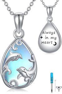 wholesale 925 Sterling Silver Dolphin Moonstone Cremation Keepsake Pendant Necklace-6-Dolphin
