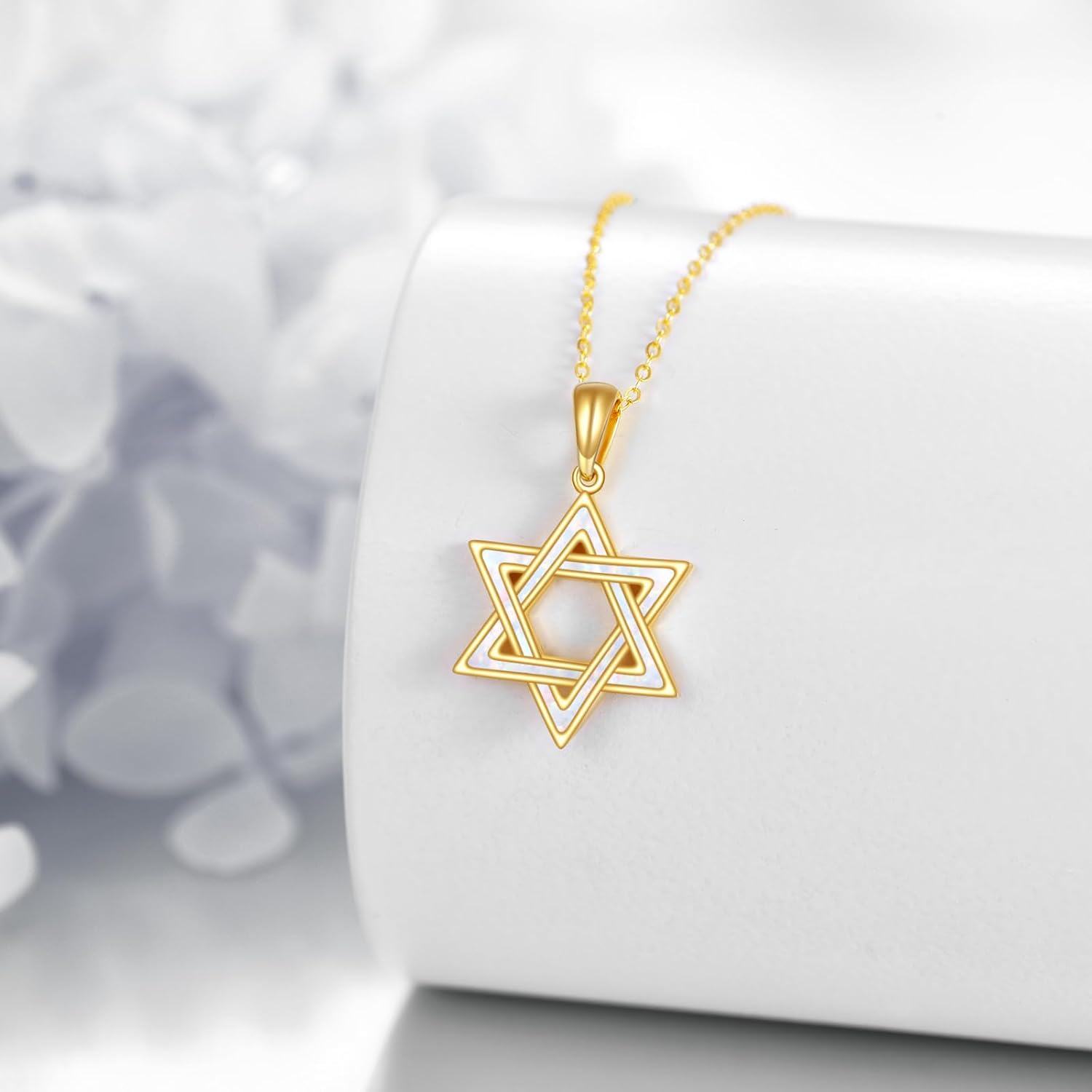  14K Gold White Opal Star of David Pendant Jewelry Gift for Women ( )-0-2