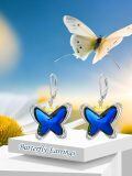 TOUPOP Sterling Silver Blue Crystal Butterfly Crown Leverback Dangle Earrings-0-1