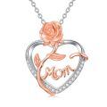 wholesale 925 Sterling Silver Heart Pendant With Rose And Mom Engraving-0-0