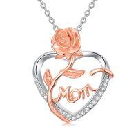 wholesale 925 Sterling Silver Heart Pendant With Rose And Mom Engraving-mom