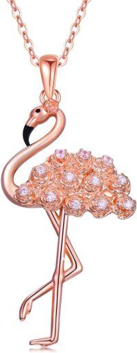 wholesale 925 Sterling Silver Plated Rose Gold Flamingo Crystal Pendant Necklace for Women Girls  45cm Chain Length-Flamingo-1