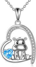 wholesale 925 Sterling Silver Highland Cow Heart Pendant Necklace with Cubic Zirconia Gifts for Women Animal Lovers-0-0