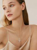 wholesale 925 Sterling Silver Dreamboat Cross Necklace with Abalone Shell Pendant for Women Christian Jewelry Confirmation Gifts Faith Religious Accessories-0-4