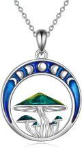 wholesale 925 Sterling Silver Enamel Mushroom & Crescent Moon Pendant Necklace s for Women and Girls-0-0
