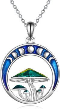 wholesale 925 Sterling Silver Enamel Mushroom & Crescent Moon Pendant Necklace s for Women and Girls-A-Moon Mushroom