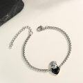 wholesale 925 Sterling Silver Black Crystal Heart Skull Charm Bracelet Adjustable Gothic s for Women and Men-0-1