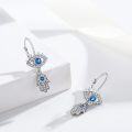 wholesale 925 Sterling Silver Blue CZ Evil Eye Hamsa Hand Drop Leverback Earrings-0-2