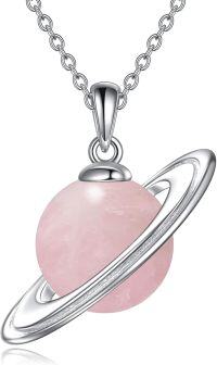 wholesale Metal Pearl Saturn Necklace Cosmic Planet Pendant Gift for Women-Rose Quartz