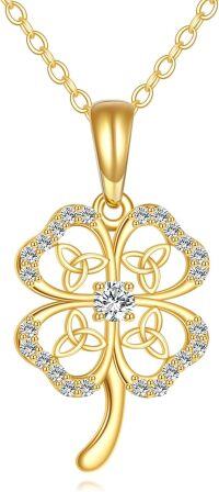 wholesale 14K Gold Four Leaf Clover Charm Necklace - Symbolic Irish Tradition Petals for Hope Faith Love Luck-Heart Clover Moissanite