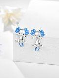 wholesale 925 Sterling Silver Axolotl Stud Earrings for Women - Blue Enamel Accents-0-1