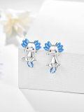 wholesale 925 Sterling Silver Axolotl Stud Earrings for Women - Blue Enamel Accents-0-1