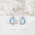 wholesale 925 Sterling Silver Teardrop Moonstone Cat & Flower Drop Earrings-0-3