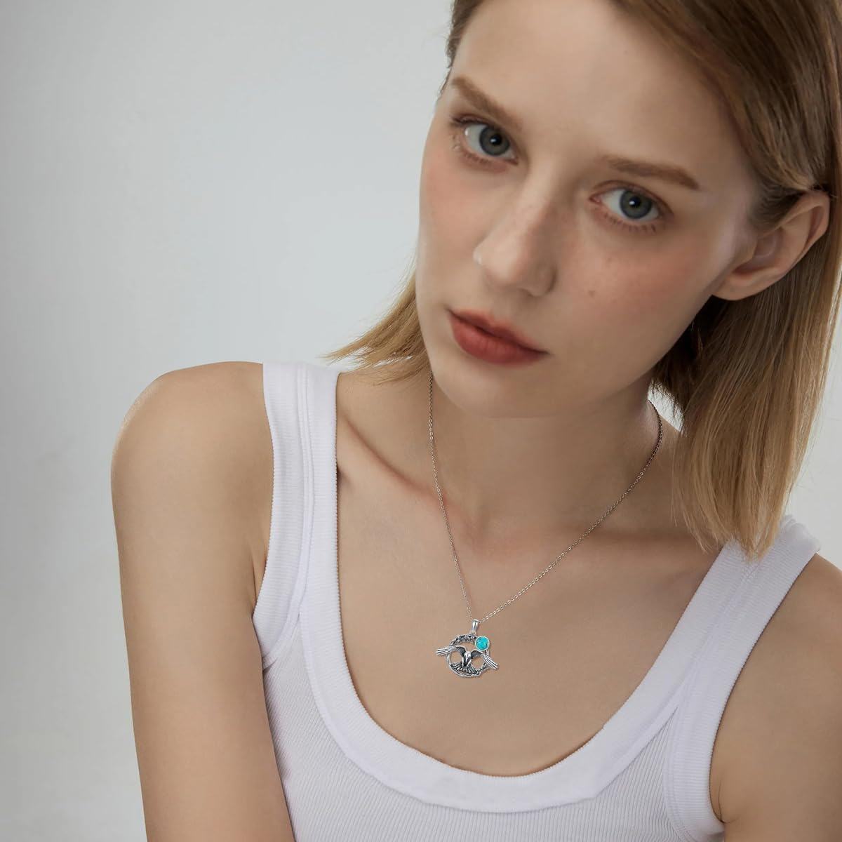 wholesale 925 Sterling Silver Green Turquoise Vintage Wolf Raven Phoenix Pendant Necklace w 18+2 Chain ( chars)-0-2