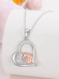 wholesale 925 Sterling Silver Horse and Girl in Heart Pendant Necklace for Women-0-2