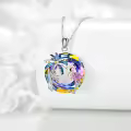 wholesale 925 Sterling Silver Pink Flamingo & Blue Palm Tree Crystal Pendant Necklace-0-14