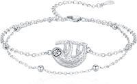 wholesale 925 Sterling Silver Perforated Sloth Charm Bracelet with Chain and Beads - Adjustable Size for Women & Girls-Bracelets Sloth
