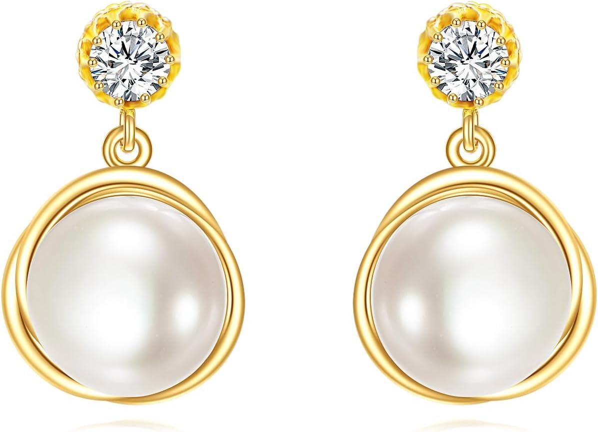 wholesale 14K Gold Freshwater Pearl Round Dangle Drop Earrings for Women Wedding Gift Jewelry Accessories-0-0
