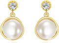 wholesale 14K Gold Freshwater Pearl Round Dangle Drop Earrings for Women Wedding Gift Jewelry Accessories-0-0