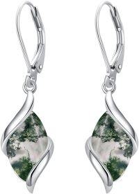 wholesale 925 Sterling Silver Tiger Eye Twist Drop Dangle Earrings for Women-Moss Agate