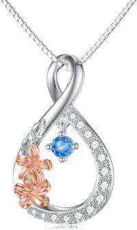 wholesale TOUPOP March Birth Flower Necklaces 925 Sterling Silver Dainty Floral Pendant Necklaces Infinity Birth Month Flower Jewelry Gifts For Women Her Birthday Anniversary -undefined