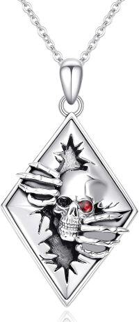 wholesale 925 Sterling Silver Cubic Zirconia-Shaped Skeleton Skull Coffin Pendant with Red Eyes and Claw Design - Gothic Jewelry for Women-Skull Necklace