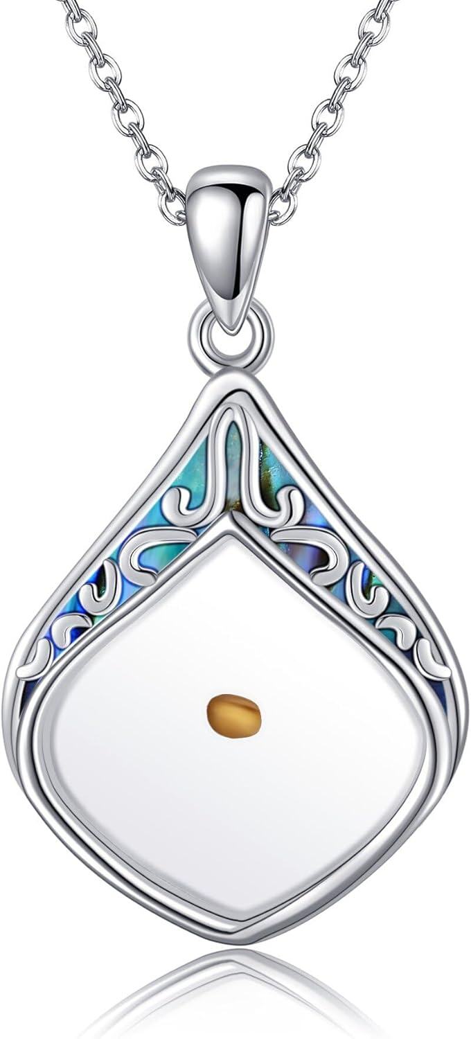 wholesale 925 Sterling Silver Teardrop Abalone Shell & Gold Plated Mustard Seed Pendant Necklace Christian Jewelry for Women-0-0