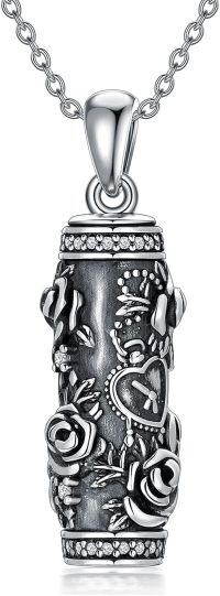 wholesale 925 Sterling Silver & White Zircon Rose Ashes Necklace - 1.12 Inch Cremation Jewelry with 18+2 Inch Chain - Urn Pendant for Ashes, Hair, Flowers - Elegant Gift Keepsake-6-Rose