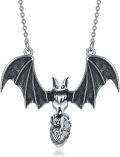 wholesale 925 Sterling Silver Gothic Bat Heart Pendant Necklace Halloween s for Women and Men-0-0