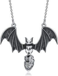 wholesale 925 Sterling Silver Gothic Bat Heart Pendant Necklace Halloween s for Women and Men-Bat 1