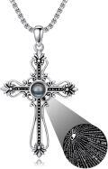 wholesale 925 Sterling Silver 925 Moonstone Projection Cross Necklace with Customizable Photo Pendant - Elegant  for Her Him-0-0