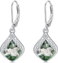 wholesale 925 Sterling Silver Teardrop White Opal Dangle Earrings for Women-Moss Agate