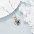 wholesale 925 Sterling Silver Green Crystal Heart Pendant with Rose and Love Message Necklace-0-3
