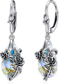 wholesale 925 Sterling Silver Teardrop Aurora Borealis Rose Drop Earrings - Mother's Day Gift for Her-6-June