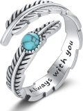 wholesale 925 Sterling Silver Turquoise Moss Agate Feather Adjustable Western Thumb Ring Vintage Jewelry Gift-0-0