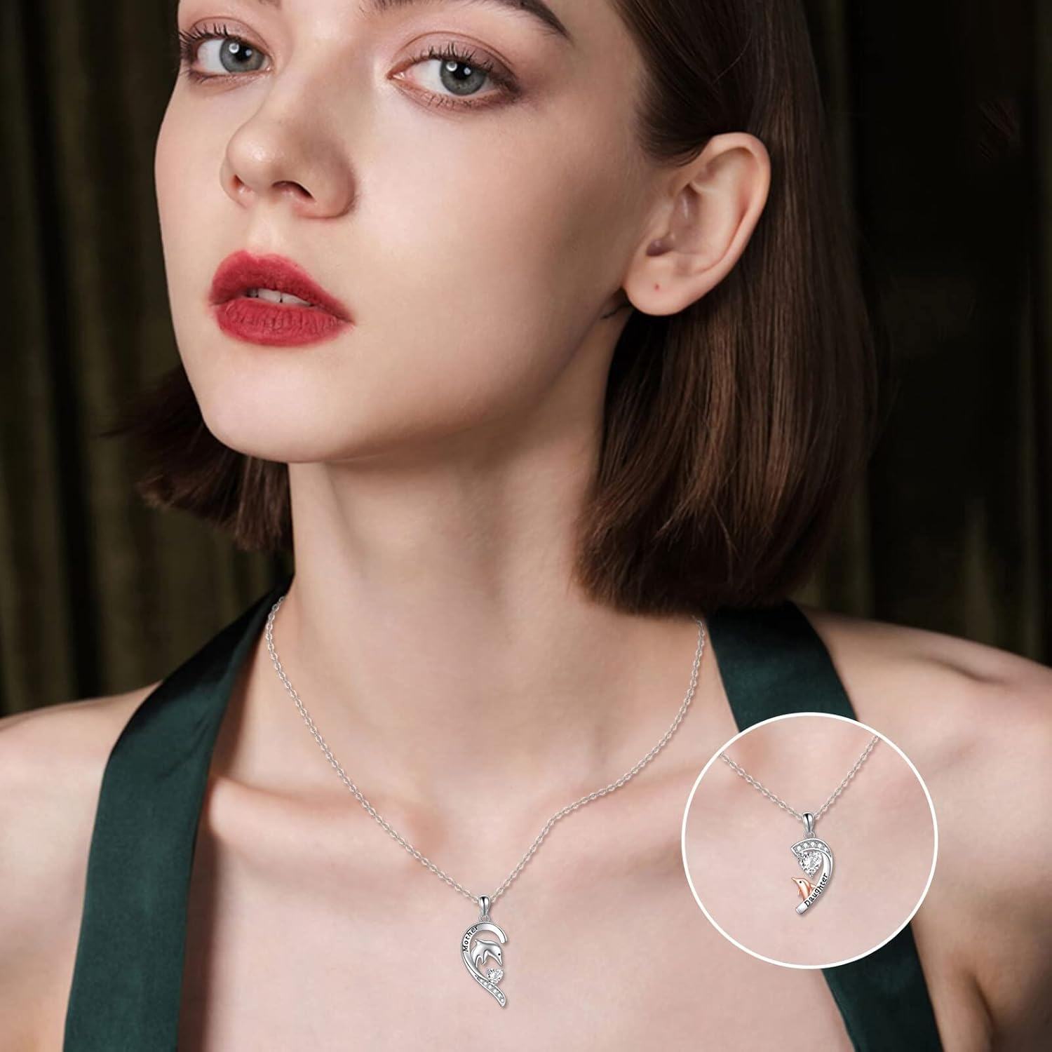 Metal Stone BFF Necklace Set Heart Sunflower Butterfly Elephant Dolphin Pendant-0-3