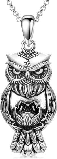 wholesale 925 Sterling Silver Owl Pendant Lotus Flower Charm Necklace for Men Women-Owl Lotus