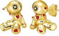 wholesale 925 Sterling Silver Plated Gold Voodoo Doll Stud Earrings - Halloween Gothic Jewelry for Women & Men-Voodoo Doll Stud Earrings - Gold