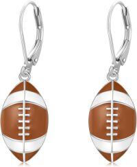 wholesale 925 Sterling Silver Football Shape Enamel Sporty Leverback Dangle Drop Earrings for Women and Girls-D-Football